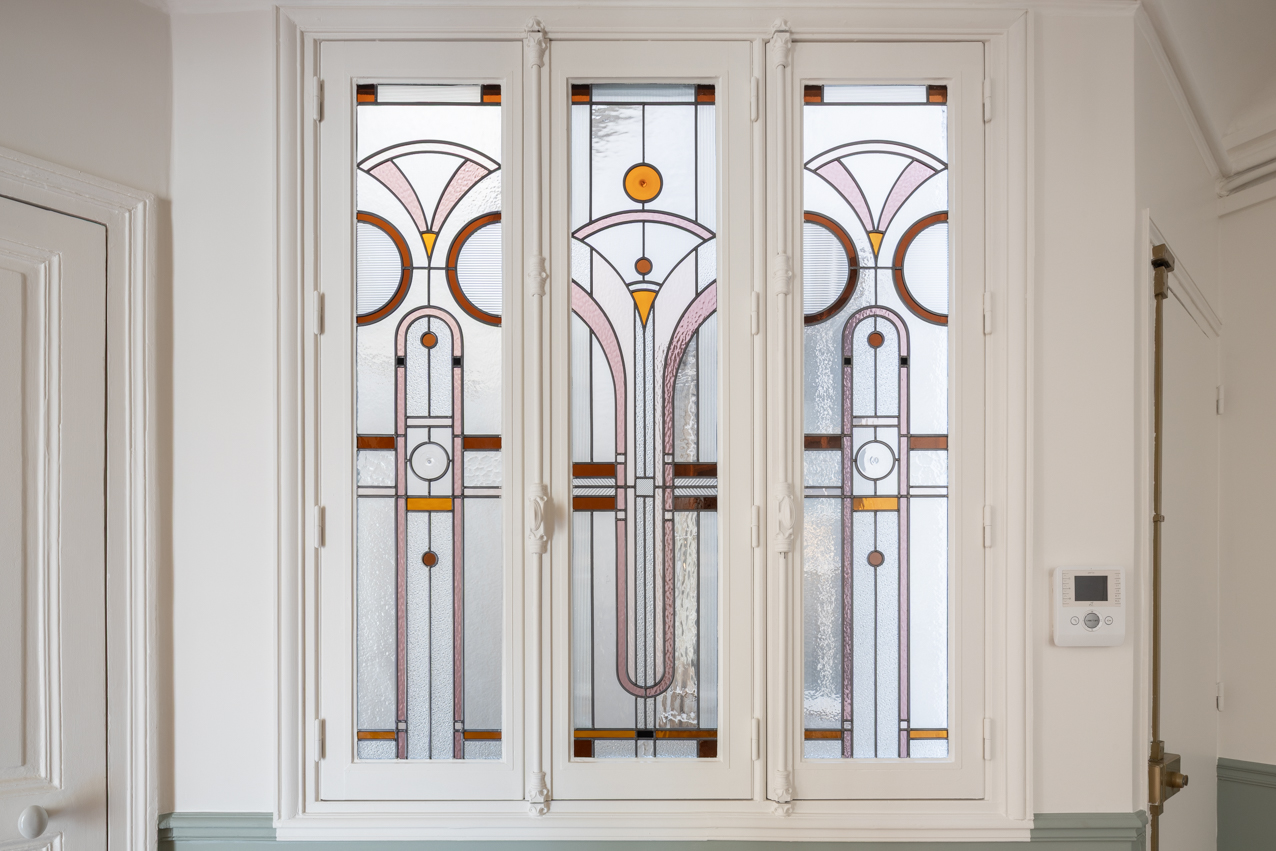 Vitrail Art Deco Palmette Atelier Vitrail Paris Artisan Vitrail Paris Decoration Creation Stained Glass